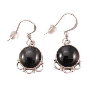 Vintage Sterling Onyx Cab Drop Earrings